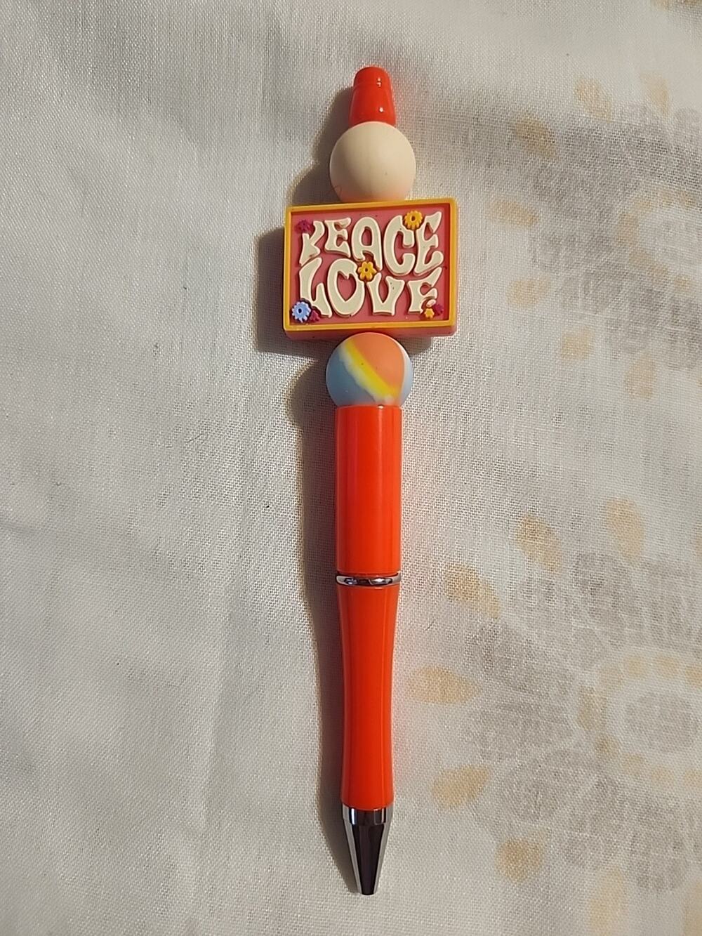Bead Pen Peace Love Hippy Orange Tangerine